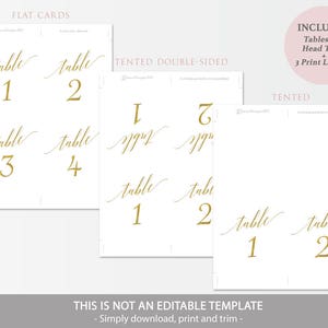 Tented Gold Table Numbers Printable Table Number Set Tables 1-50 Gold Foil Instant Download 4 x 4.5 inches folded and flat GD3406 image 3