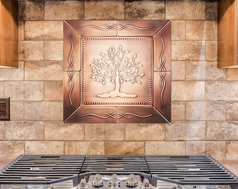 Mural de azulejos de cobre Árbol de la Vida, 24x24 pulgadas, para salpicadero.