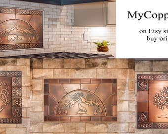 Azulejos de cobre con diseño del Árbol de la Vida para salpicaderos de cocina, arte mural de metal (40,6 x 40,6 cm)