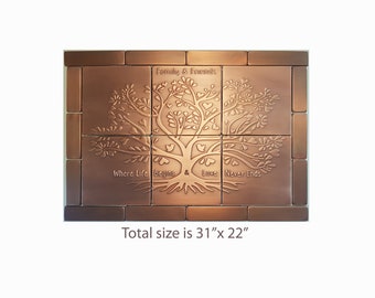 Azulejos metálicos con diseño del Árbol de la Vida para salpicaderos de cocina, decoración de pared (79 cm x 56 cm)