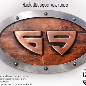 Copper logo, copper sign, metal sign, hand forged steel rivets, riveted signs, metal signs,