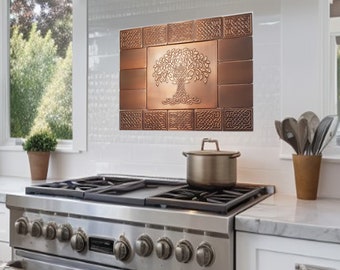 Mural de azulejos metálicos con el Árbol de la Vida Celta, decoración de pared en cobre (75 cm x 50 cm)