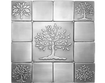 Azulejos para salpicaduras de cocina de acero inoxidable, juego de 13 azulejos Tree of Life