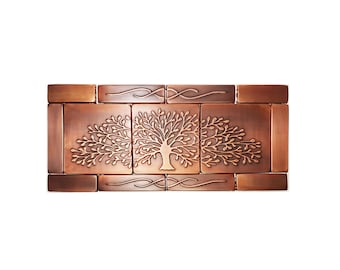Azulejos de cobre hechos a mano con diseño del Árbol de la Vida para salpicaderos de cocina, decoración rústica (71 x 30 cm)