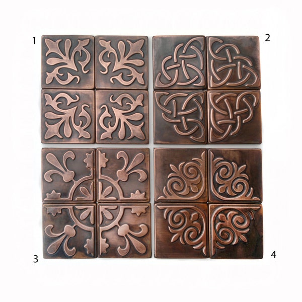 Copper, Kitchen backsplash , SET OF 4 TILES, rustic,  modern copper metal wall art, brown home décor, accent  tiles, patina