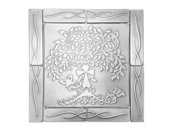 Juego de azulejos metálicos Árbol de la Vida, protector contra salpicaduras de cocina de cobre, 16''x16''