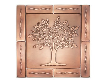 Azulejos metálicos de cobre hechos a mano con el Árbol de la Vida, para salpicaderos de cocina (40,6 x 40,6 cm).