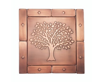 Azulejos metálicos de cobre con diseño del Árbol de la Vida, decoración de pared para salpicaderos de cocina (40,6 x 40,6 cm)
