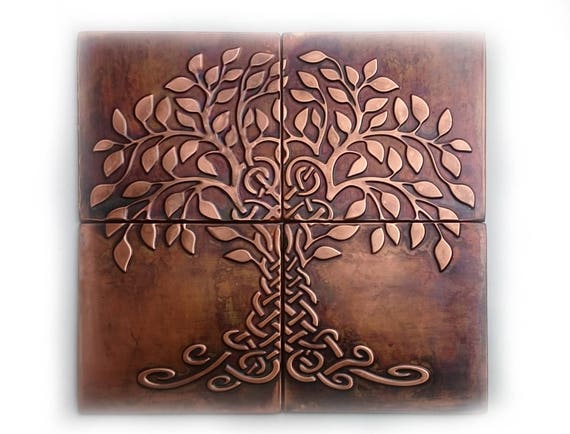 波華　錫半造　錫製　屠蘇器　木製箱 Tree of Life, Set of 4, Tree of Happiness, Metal Wall Art