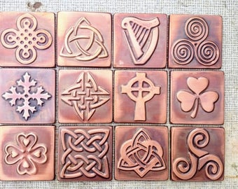 Celtic Copper Tiles, Shamrock, Triskel, Knot Designs, Set of 4