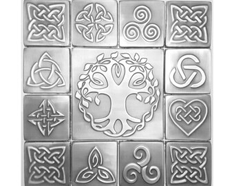 Azulejos para salpicaduras de cocina de acero inoxidable, juego de 13 azulejos Tree of Life
