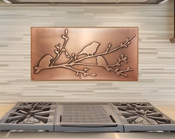 Azulejos con diseño de pájaros de cobre – Revestimiento para salpicaderos de cocina, arte mural de metal