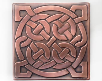 Azulejo de cobre con nudo celta hecho a mano, 7,5 pulgadas.