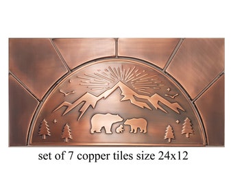 Azulejos de cobre hechos a mano con motivos de fauna silvestre, escena de oso de montaña, arte de pared de 24x12