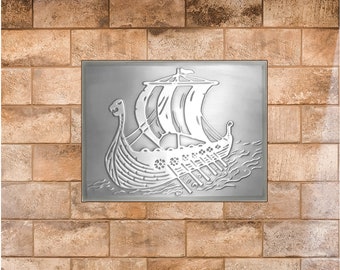 Decoración de pared metálica con forma de barco vikingo, estilo antiguo (40,6 x 30,5 cm)