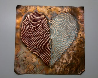 Copper Fingerprint Heart Wall Art, Custom Metal Sculpture