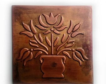 Maceta diagonal de 8x8 con flores, azulejos de flores, azulejos de flores