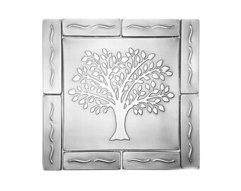 Azulejos decorativos de metal con diseño del Árbol de la Vida, para salpicaderos de cobre, juego de 40 x 40 cm.