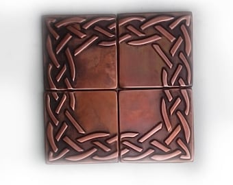 Celtic Knot Copper Tiles, Shamrock Triskel Decor, Set of 4