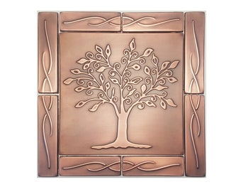 Juego de azulejos de cobre con diseño del Árbol de la Vida, decoración de pared de metal, para salpicaderos de cocina (40 x 40 cm)