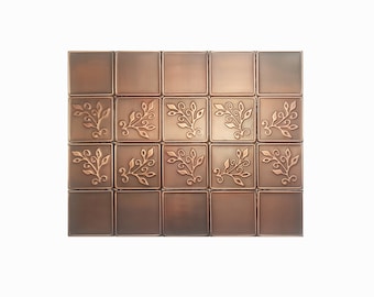 Azulejos metálicos artesanales con diseño de 20 hojas, para salpicaderos de cocina, de cobre, latón y acero.