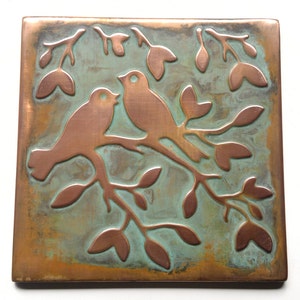 Birds decor, rustic decor, green kitchen tile, accent  tiles, metal  decor, metal birds