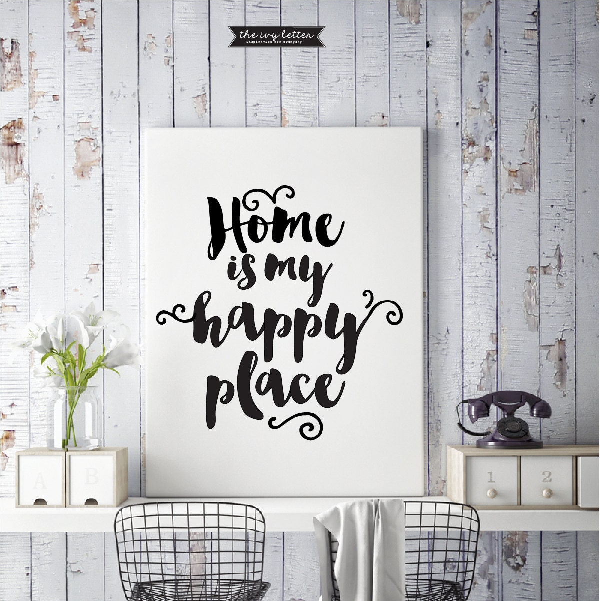 Home is my Happy Place Home Quote Black and White Poster Etsy