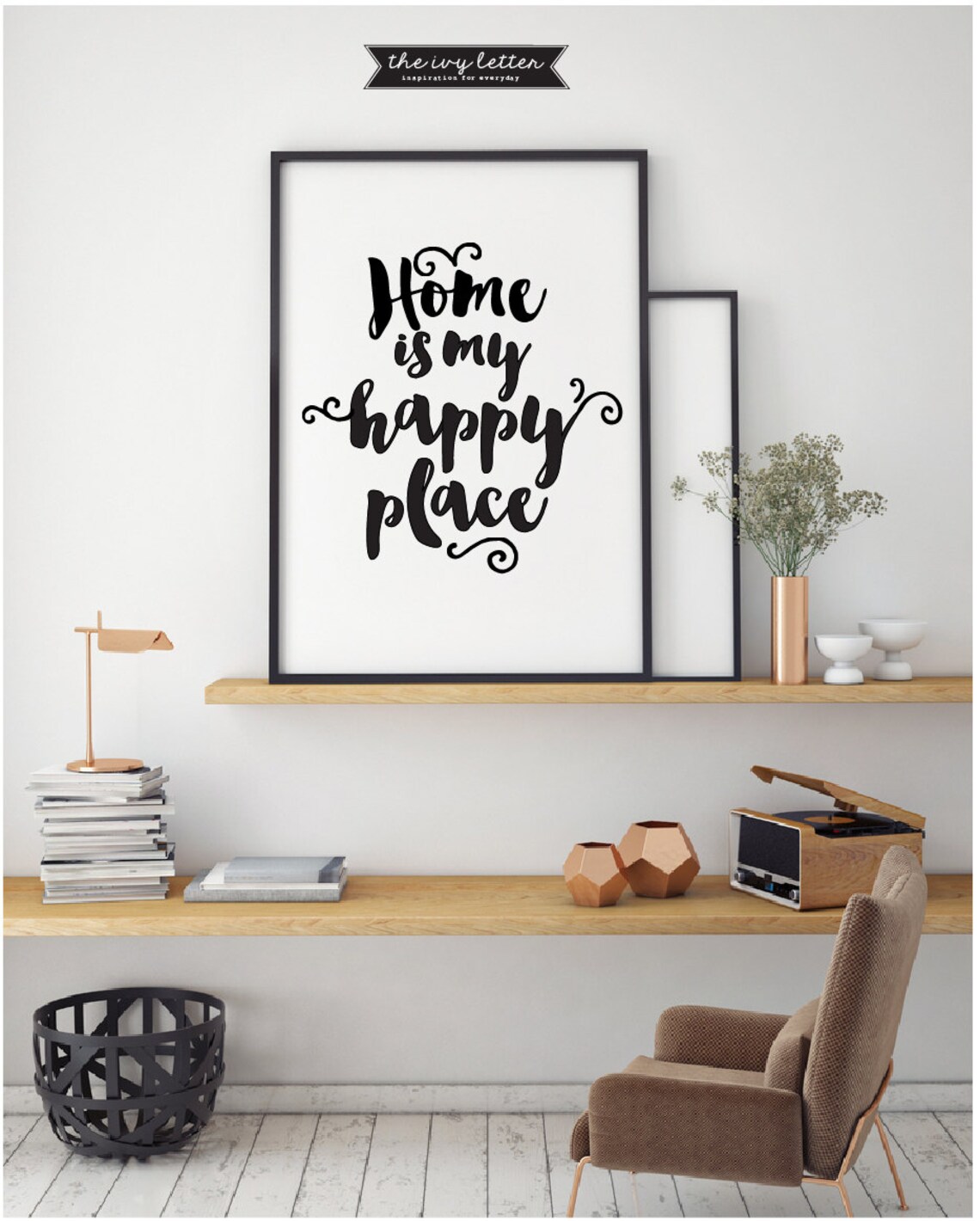 Home is My Happy Place Home Quote Black and White Poster Etsy