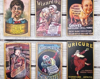 Handmade Vintage Inspired Halloween Creepy Spooky Apothecary Magnets - Set of 6