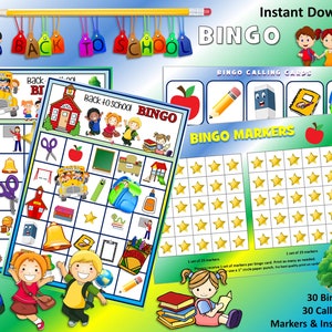 Back to School Bingo Printable Party Game - Picture Bingo