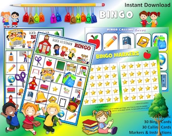 Bingo imprimible para fiestas de regreso a clases - Bingo con imágenes