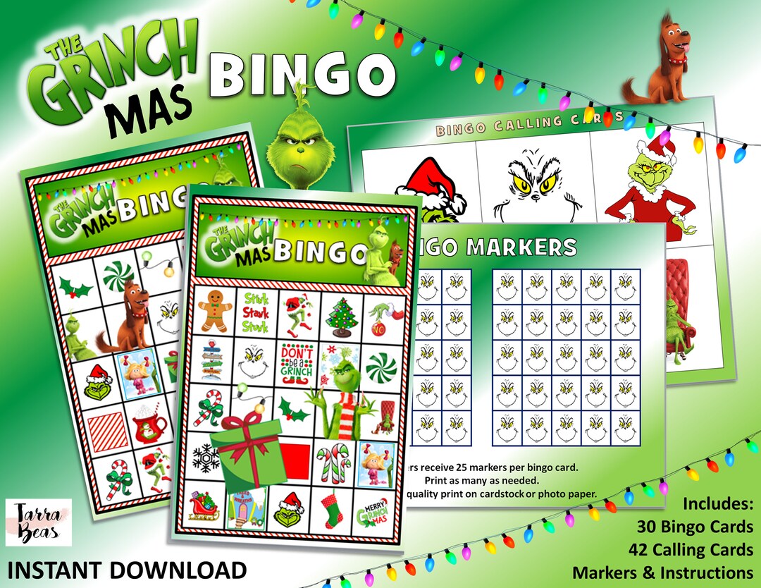 Th Th the Grinch Grinchmas Christmas Bingo Printable Picture Party Game ...
