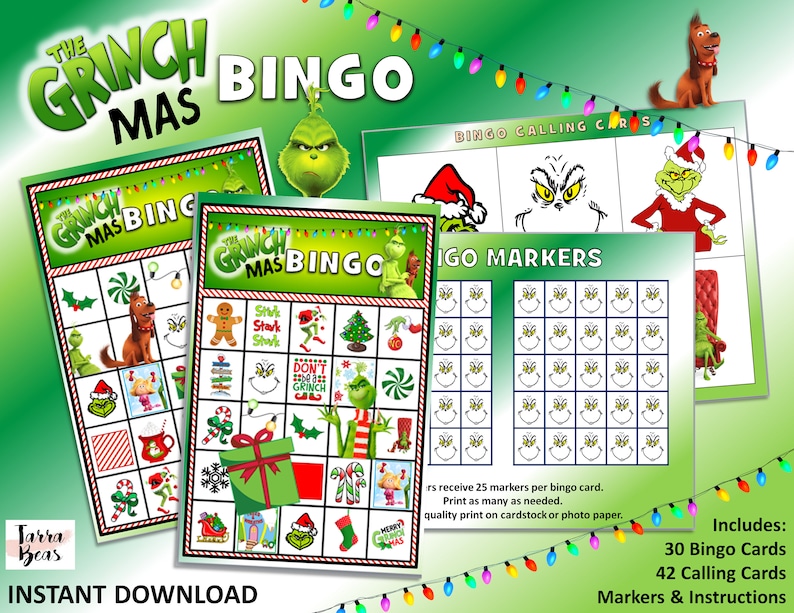 Th Th The Grinch Grinchmas Christmas Bingo Printable Party image 1