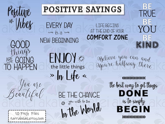 Positive Quotes Themed Phrases Sayings 2 Png Files Etsy