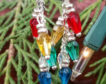 Christmas Lights Dangle Earrings, Swarovski Crystal Dangle Earrings, Women's Earrings, Christmas Earrings, Christmas Tre Lights Earrings