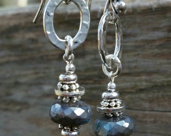 Labradorite Earrings, Faceted Labradorite, Dangle Earrings, Handmade Earrings, Semi Precious Labradorite Beads, Gemstones, Industrial
