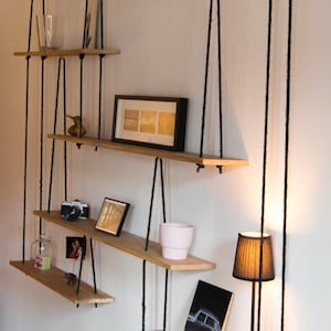 Suspended Oak shelves-Hanging shelves-étagères suspendues en chêne - Sur mesure.