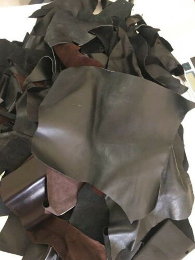 lb 2 Genuine lambskin leather scraps dark colors brown navy black 1-3oz mix two
