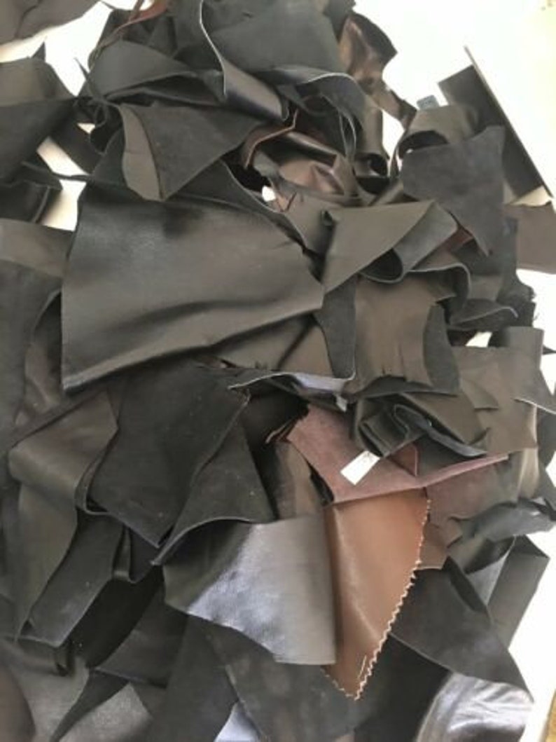 lb 2 Genuine lambskin leather scraps dark colors brown navy black 1-3oz mix two