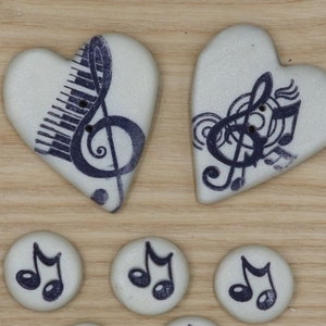 Unique Handmade Music Buttons:  treble clef, G clef, bass clef, music notes