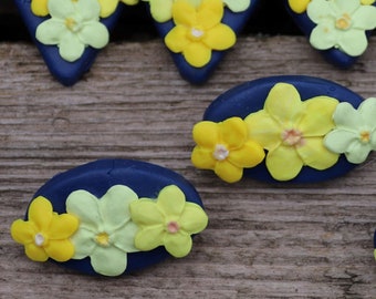 Unique Polymer Clay Floral Buttons, Blue and Yellow Jonquil  Shank Buttons, Daffodil Buttons