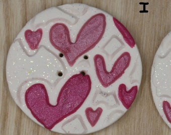 Polymer Clay Heart Button - Large textured heart in pink and red, valentines, love,