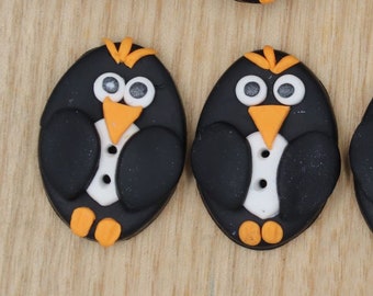 Handmade Unique Playful Penguin and Owl Buttons:  Emperer Penguins, Flower Owls, Colorful Children's Buttons, Bright Colors, 5/8" Buttons