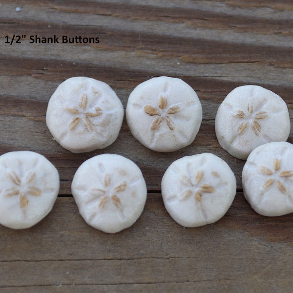 1/2" Sand Dollar Handmade Polymer Clay Shank Style Buttons, Unique Beach Buttons