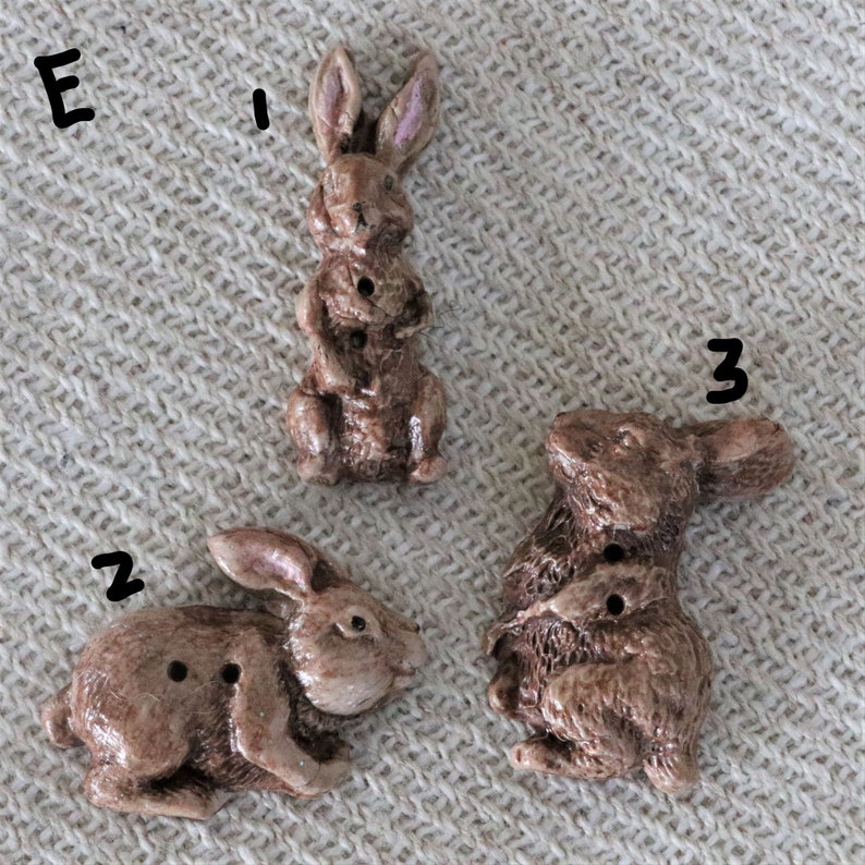 Rabbit buttons, Rabbits in white, tan, taupe, chocolate, bunny with flowers, easter bunnies, bunny embellishments image 6