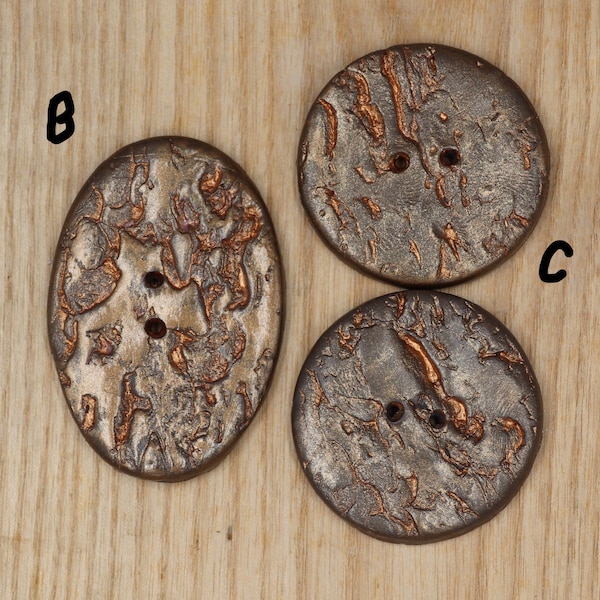 Natural Texture Button Sets- textured with tree bark, shells, leaves in Black , blue, brown, grey, copper, brown, cedar & pine bark texture