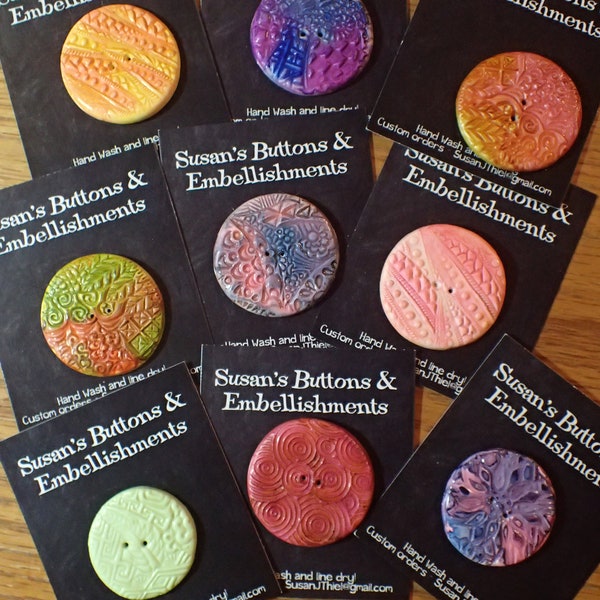 Watercolor Textured Polymer Clay Buttons: Great for Purses /Totes,  purple, pink, blue, green orange, fun, funky, colorful,