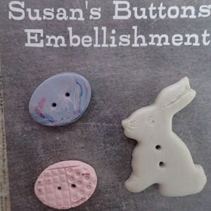 Rabbit buttons, Rabbits in white, tan, taupe, chocolate, bunny with flowers, easter bunnies, bunny embellishments image 10