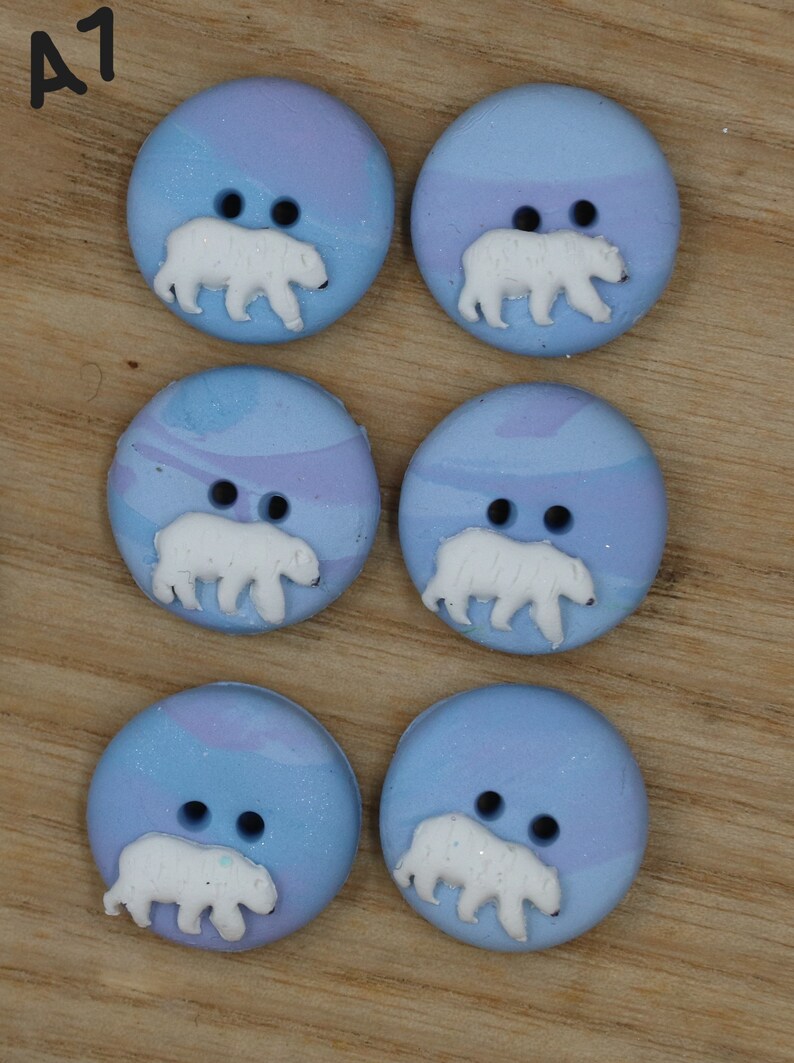 Polar Bear Buttons/Embellishments hand made from Polymer Clay unique bear buttons in 5/8, 3/4, 1.25, and 1.5 diameter. image 6