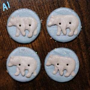 Polar Bear Buttons/Embellishments hand made from Polymer Clay unique bear buttons in 5/8, 3/4, 1.25, and 1.5 diameter. image 3